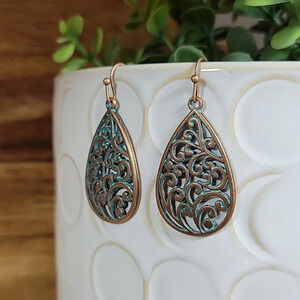 VERDIGRIS SCROLLED TEARDROP EARRINGS